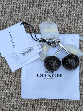 Coach Large Black Crystal Cherry Bag Charm NWT